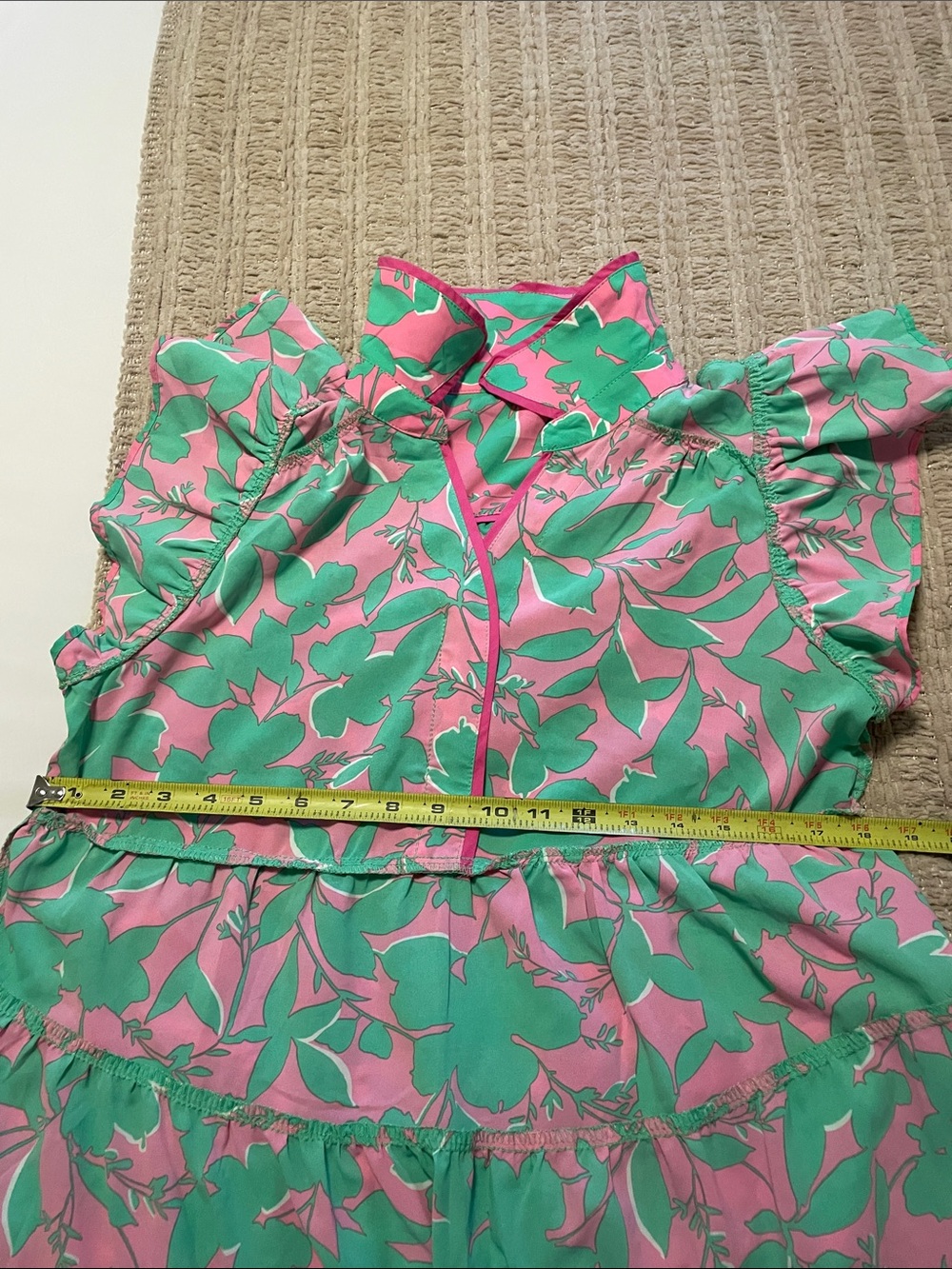 Umgee Pink & Green Floral Ruffle-Sleeve Tiered Dress - Picture 9 of 9